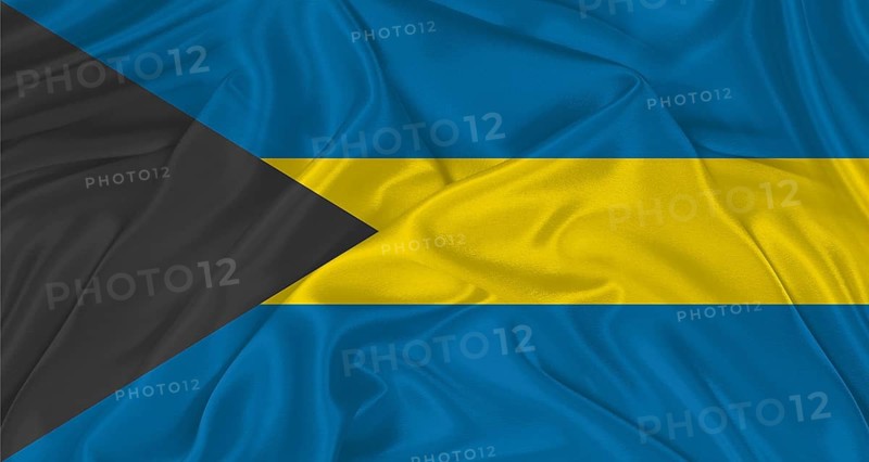 Flag of Bahamas with cloth texture. Close up of Bahamas flag waving