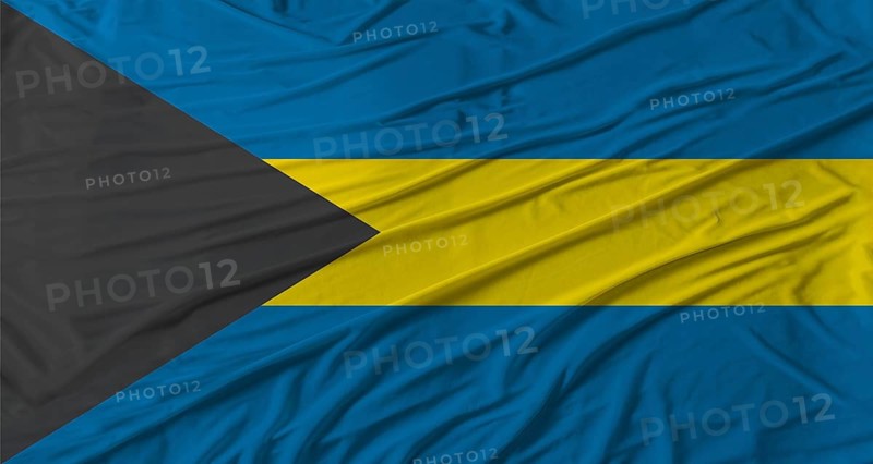 Bahamian flag waving. Flag of Bahamas with cloth texture