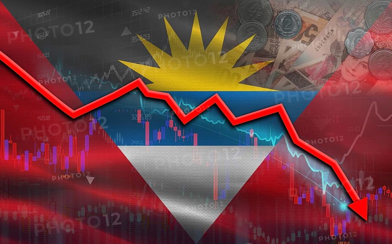 Antigua and Barbuda financial fall on economy market. Antigua and Barbuda financial crisis on economic graph