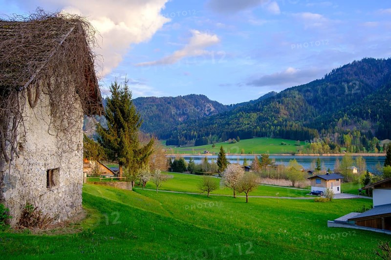 Evening atmosphere at Lake Weissensee, near Techendorf, Carinthia, Austria
