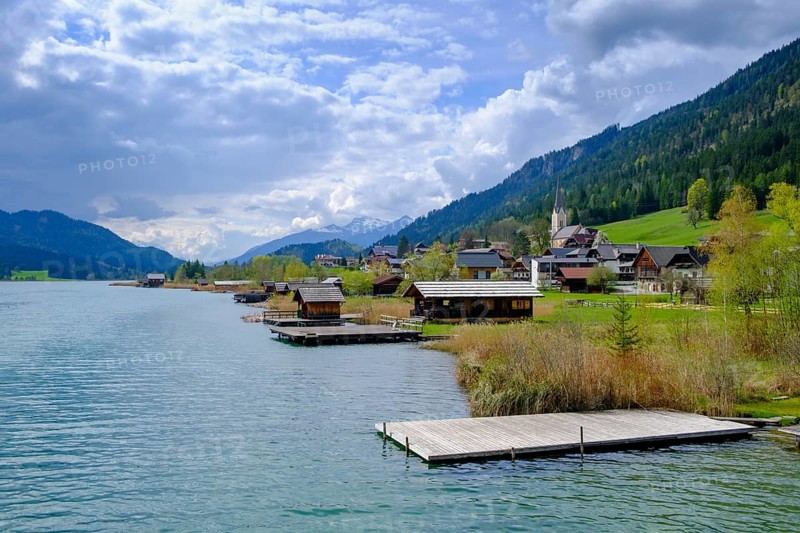 Weißensee, dark clouds, near Techendorf, Carinthia, Austria