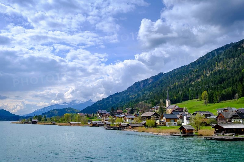 Weißensee, dark clouds, near Techendorf, Carinthia, Austria