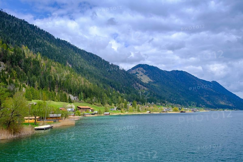 Weißensee, dark clouds, near Techendorf, Carinthia, Austria