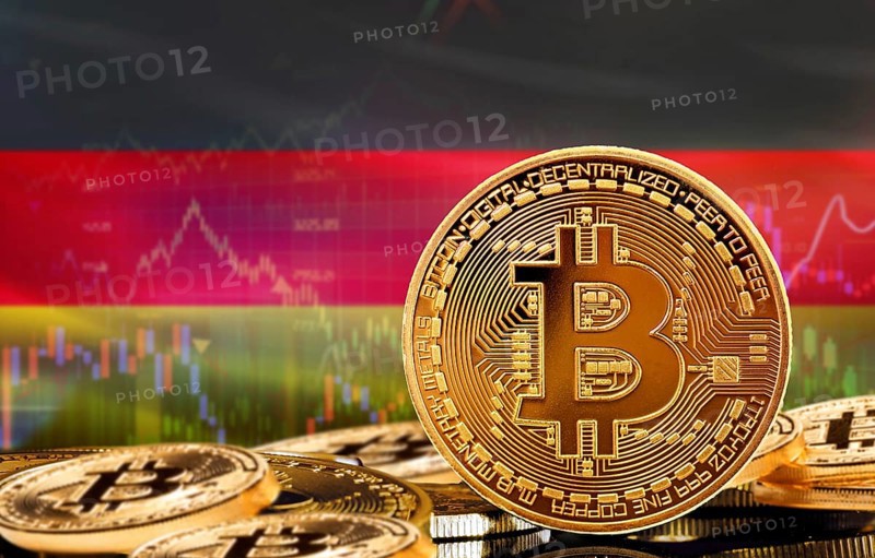 Investors in cryptocurrency and Blockchain Technology in Germany, Concept. Bitcoin with Germany flag in the background