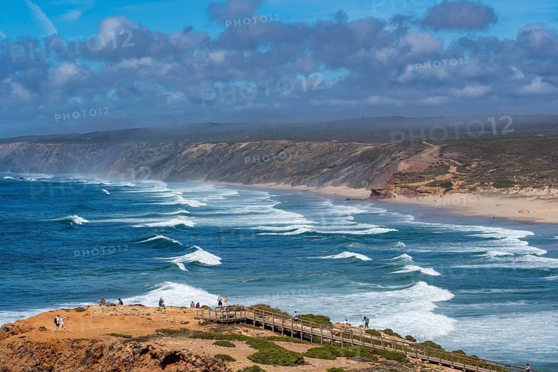 Praia da Bordeira beach, near Carrapateira, popular with surfers, wave riders, rocky coast, steep coast in the south-west of the Algarve, Portugal