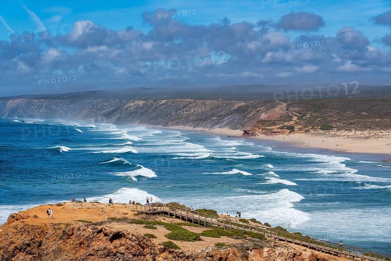 Praia da Bordeira beach, near Carrapateira, popular with surfers, wave riders, rocky coast, steep coast in the south-west of the Algarve, Portugal
