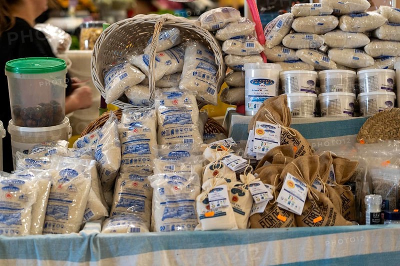 The Mercado Municipal de Tavira, market stalls of all kinds under one roof, spices, salt from the Tavira salt pans, in the Algarve, Portugal