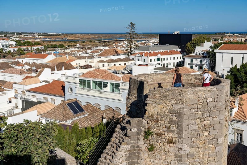 View from the Castelo de Tavira fortress, over the old town, in the Algarve, Portugal