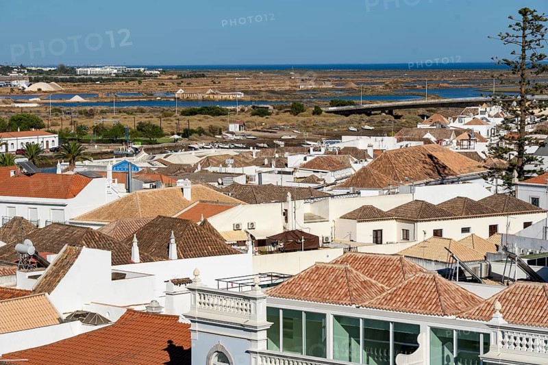 View from the Castelo de Tavira fortress, over the old town, in the Algarve, Portugal