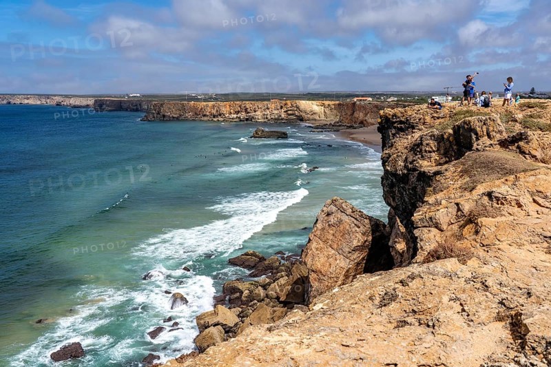 Rocky coast, cliffs in the south-west of the Algarve, near Sagres, Tonel Beach, beach, popular with surfers, Portugal