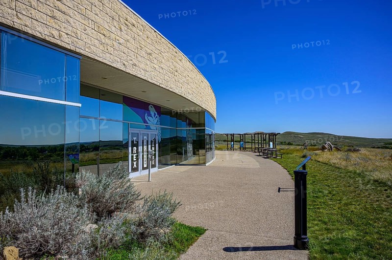 The front of the T.Rex Discovery Centre building in Eastend, Saskatchewan, Canada