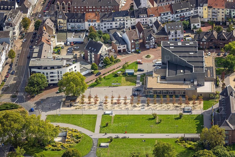 Aerial view, Kathrin-Türks-Halle theatre at the municipal park, Dinslaken, Ruhr area, North Rhine-Westphalia, Germany, DE, Europe, Hanseatic city, aerial view, aerial photography, aerial photography, Lower Rhine, overview, bird's-eye view, overview