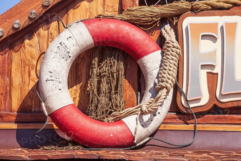Lifebuoy as decoration at the Bremer Osterwiese fair, Bürgerweide, Bremen, Germany