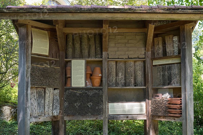 Insect hotel, nesting aids, Coburg, Upper Franconia, Franconia, Bavaria, Germany