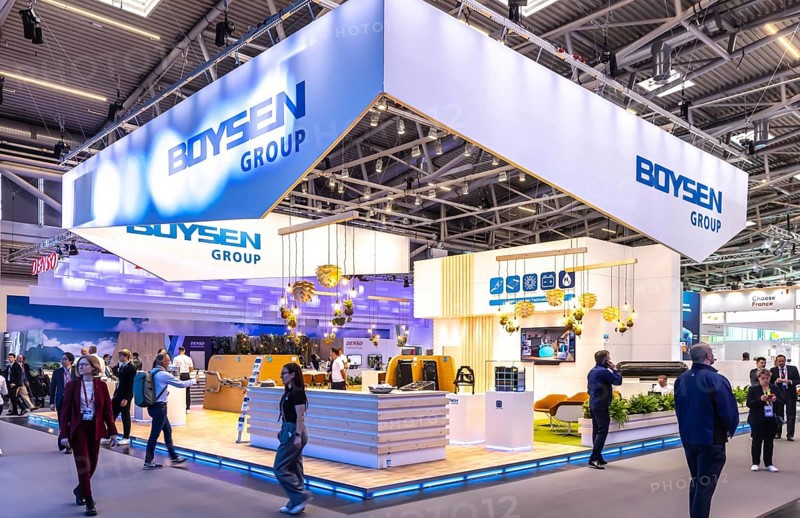 Exhibition stand of the automotive supplier Boysen. IAA MOBILITY in Munich. The Autoshow presents itself as a holistic mobility trade fair. But cars are still the centre of attention. Munich, Bavaria, Germany
