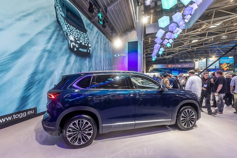 Exhibition stand of the Turkish car brand TOGG. Model T10X. IAA MOBILITY in Munich. The motor show presents itself as a holistic mobility trade fair. Cars continue to take centre stage, however, and Chinese manufacturers are gaining ground. Munich, Bavaria, Germany