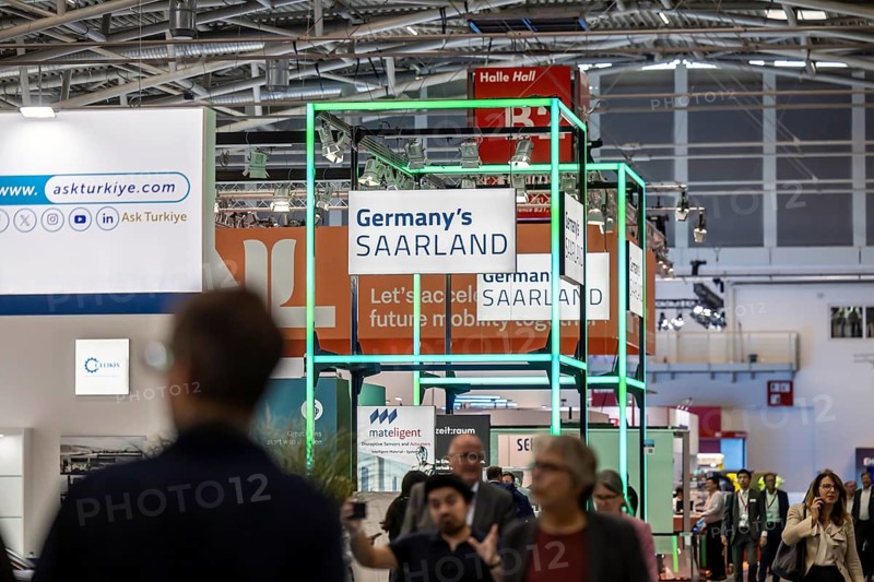 IAA MOBILITY in Munich. Exhibition stand of the federal state of Saarland. The motor show presents itself as a holistic mobility trade fair. Cars continue to take centre stage, however, with Chinese manufacturers gaining ground. Munich, Bavaria, Germany