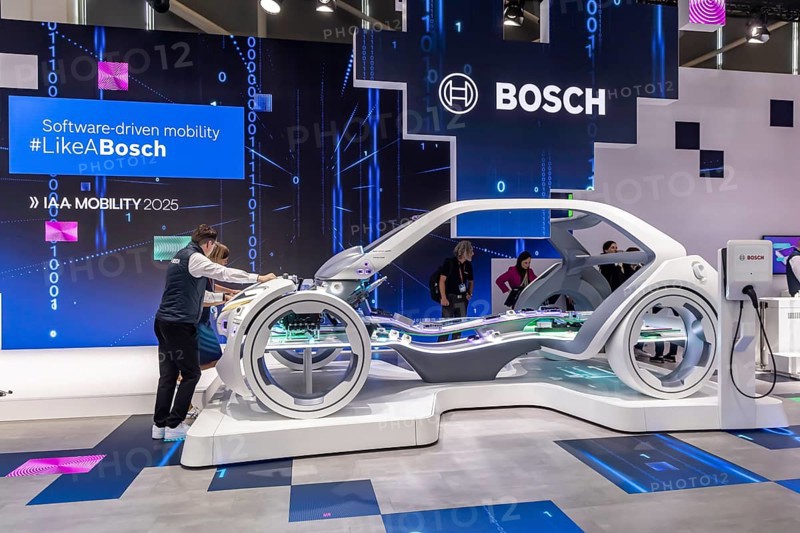Exhibition stand of Bosch Automotive. IAA MOBILITY in Munich. The motor show presents itself as a holistic mobility trade fair. Cars continue to take centre stage, however, and Chinese manufacturers are gaining ground. Munich, Bavaria, Germany