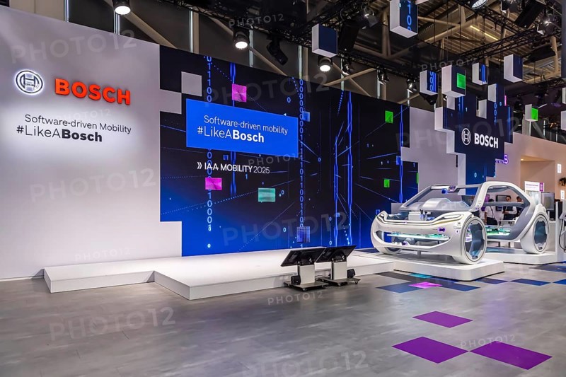 Exhibition stand of Bosch Automotive. IAA MOBILITY in Munich. The motor show presents itself as a holistic mobility trade fair. Cars continue to take centre stage, however, and Chinese manufacturers are gaining ground. Munich, Bavaria, Germany