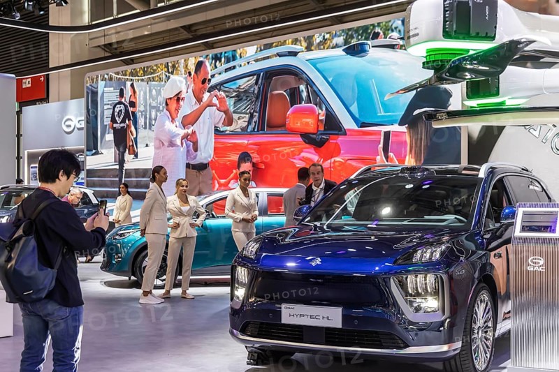 Exhibition stand of the Chinese manufacturer GAC, Guangzhou Automobile Group. Model Hyptec HL. IAA MOBILITY in Munich. The motor show presents itself as a holistic mobility trade fair. Cars continue to take centre stage, however, and Chinese manufacturers are gaining ground. Munich, Bavaria, Germany