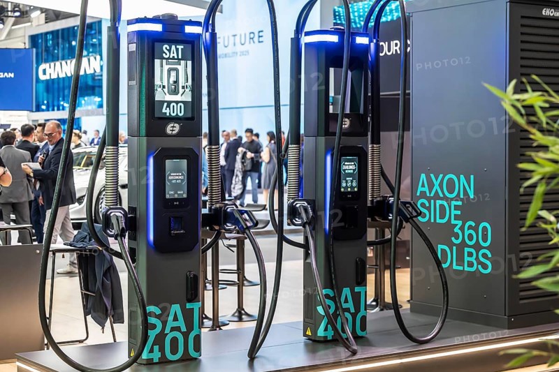 Axon SAT 400 charging station. IAA MOBILITY in Munich. The motor show presents itself as a holistic mobility trade fair. Cars continue to take centre stage, however, and Chinese manufacturers are gaining ground. Munich, Bavaria, Germany