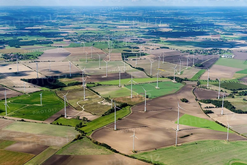 Germany, Europe, Saxony-Anhalt, Goldbeck, district of Stendal, wind power, wind turbine, environment, landscape, aerial view, many