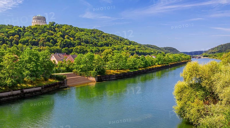 Liberation Hall above the Main-Danube Canal, Kelheim, Danube Valley, Lower Bavaria, Bavaria, Germany