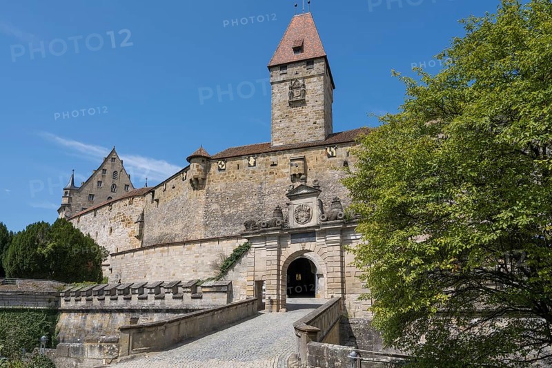 Entrance gate and Bulgarenturm, Veste Coburg, Coburg, Upper Franconia, Franconia, Bavaria, Germany