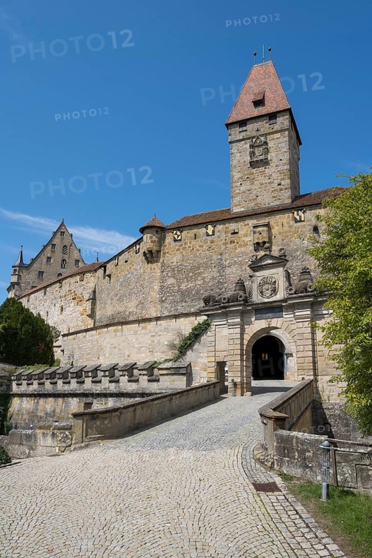 Entrance gate and Bulgarenturm, Veste Coburg, Coburg, Upper Franconia, Franconia, Bavaria, Germany