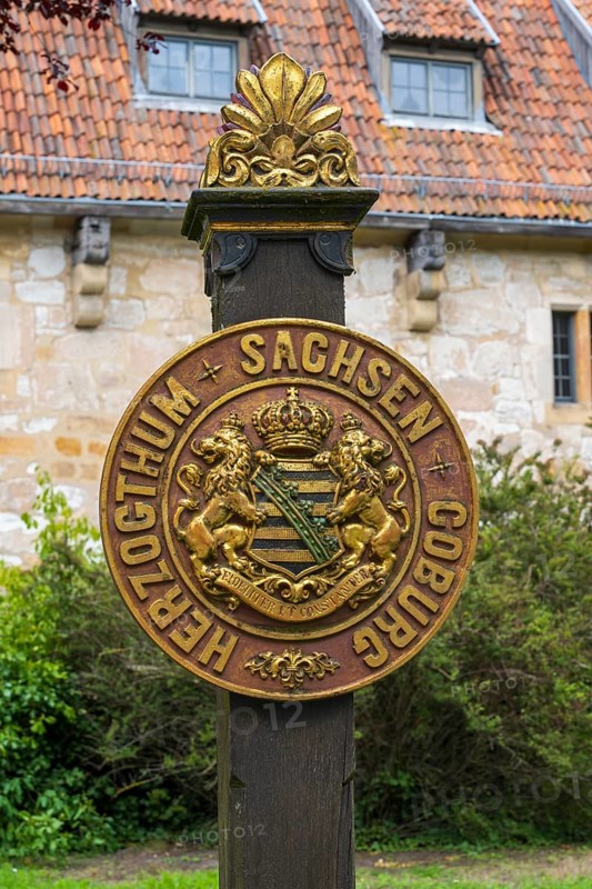 Border sign of the Duchy of Saxe-Coburg, end of the 19th century, Veste Coburg, Coburg, Upper Franconia, Franconia, Bavaria, Germany