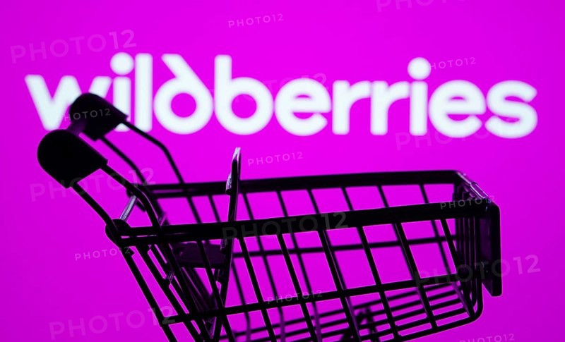 Dhaka, Bangladesh- 03 July 2025: Silhouette of a shopping cart in front of the Wildberries logo, symbolizing ecommerce and online shopping