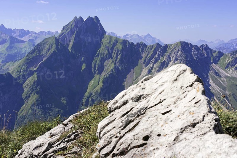 Mountain panorama from Laufbacher-Eckweg to Höfats, 2259m, Allgäu Alps, Allgäu, Bavaria, Germany