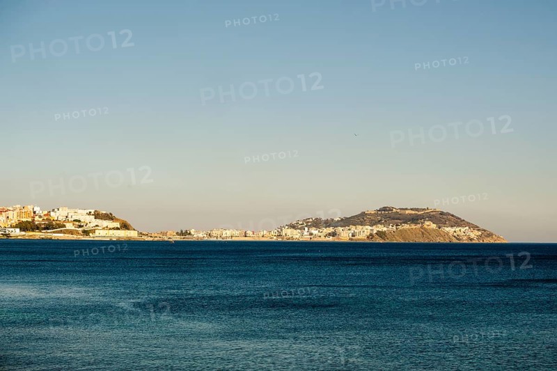Beautiful view from Moroccan Fnideq to Spanish Ceuta on a sunny day, Morocco