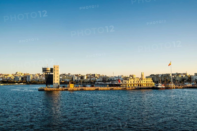 Amazing view of captaincy in Spanish port of Ceuta by sunset