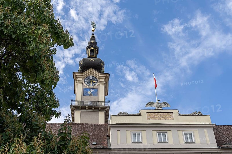 Historic building with tower and clock under a blue sky, City Hall Old Town Linz Upper Austria Austria