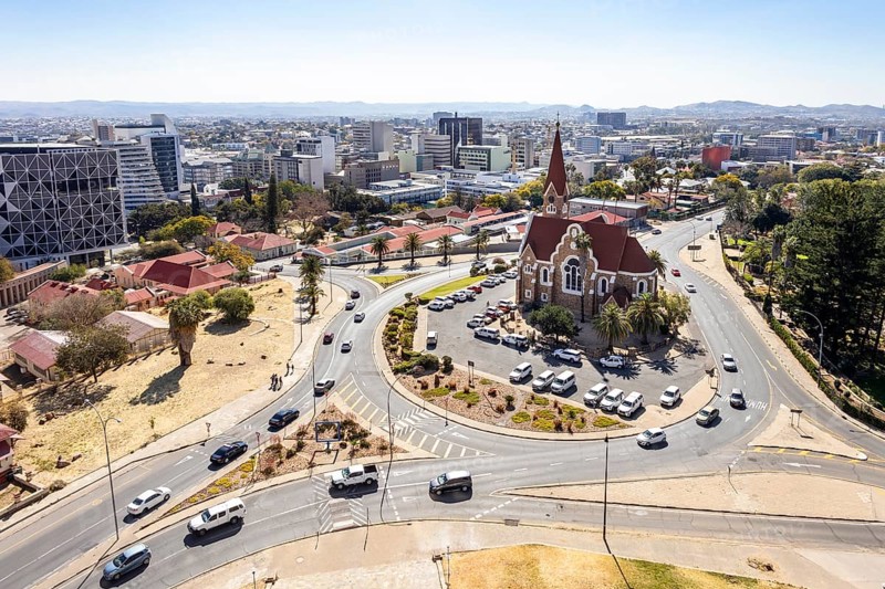 Christuskirche is a historic Lutheran church built between 1907 and 1910 during the German colonial period, Windhoek, Namibia