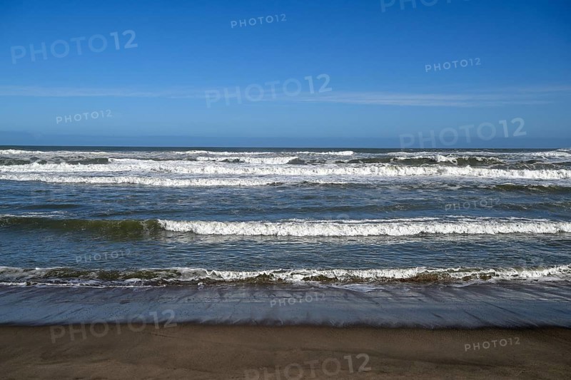 Beach on the Atlantic Ocean near Oranjemund, diamond restricted area, Karas region, Namibia