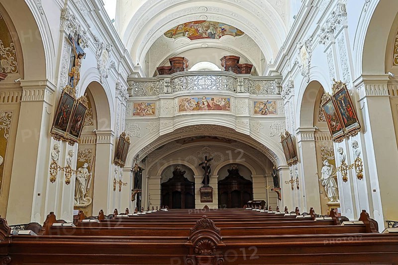 Elegant interior of a baroque church with ornate murals and elaborate decorations, Minoritenkirche Tulln Lower Austria Austria