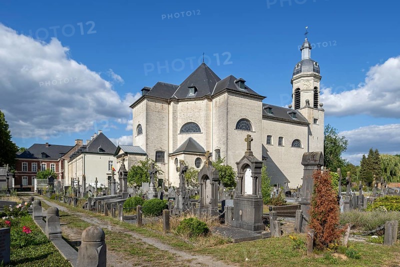 18th century Neo-classical abbey church and cemetery at Abdij van Vlierbeek, former Benedictine abbey, Kessel-Lo near Leuven, Flemish Brabant, Belgium
