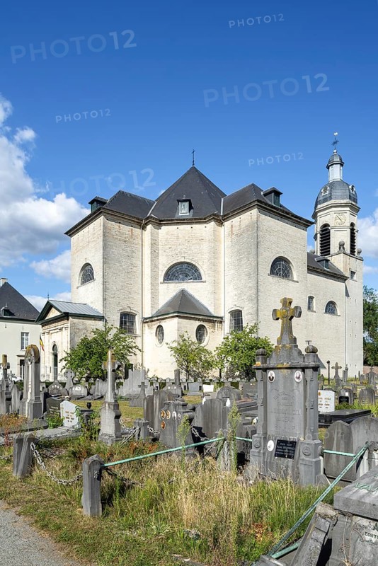 18th century Neo-classical abbey church and cemetery at Abdij van Vlierbeek, former Benedictine abbey, Kessel-Lo near Leuven, Flemish Brabant, Belgium