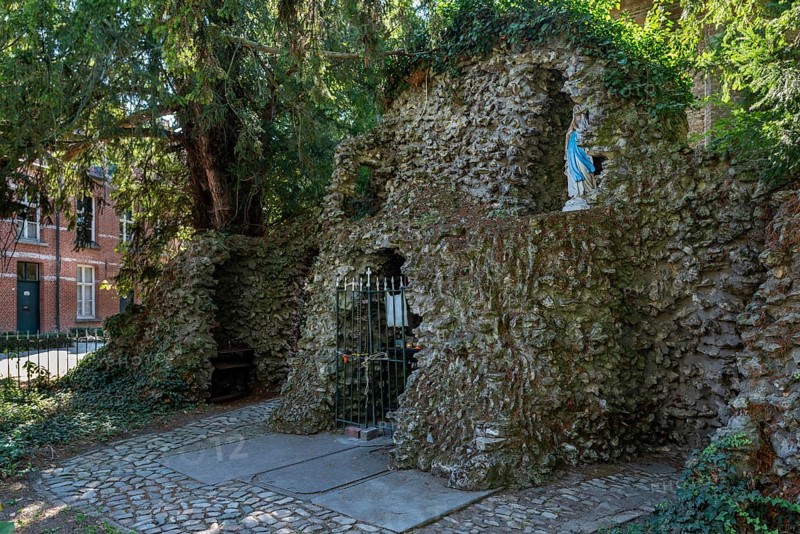 Lourdes grotto in the Sint-Alexiusbegijnhof, Saint Alexius beguinage in the city Dendermonde, Termont, East Flanders, Belgium