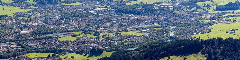 Panorama from Mittagberg, 1451m, into the Upper Illertal with the southernmost town in Germany, Sonthofen, Allgäu, Bavaria, Germany