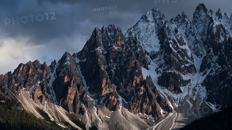 View of the left part of the local mountains of San Candido, Haunold, Haunold Group, Val Pusteria, Sesto Dolomites, Dolomites, South Tyrol, Italy