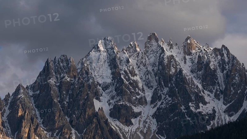 View of the local mountains of San Candido, Haunold, Birkenkofel, Haunold Group, Val Pusteria, Sesto Dolomites, Dolomites, South Tyrol, Italy