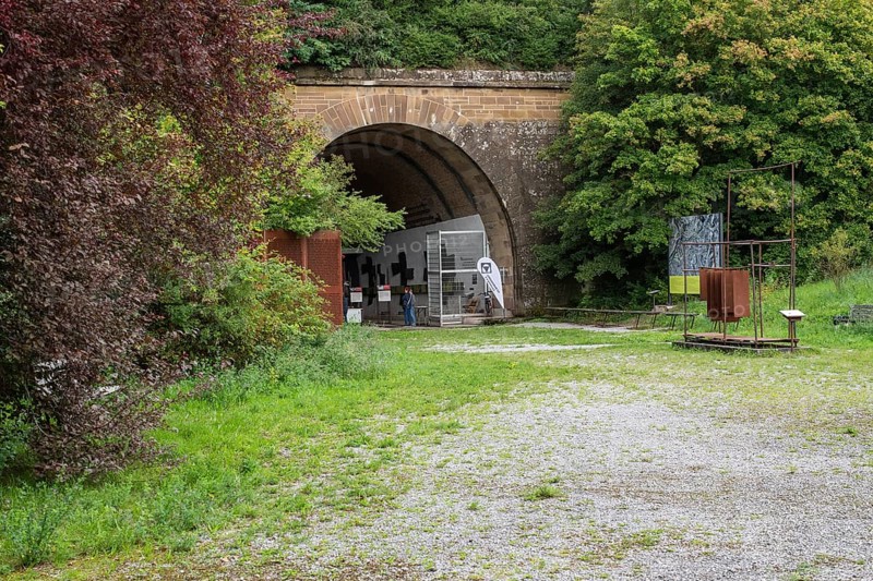Entrance to the Old Engelberg Tunnel, first motorway tunnel in Germany, 1944 and 1945 production site for wings, Messerschmitt Me 262 fighter aircraft, forced labour, station on the Path of Remembrance, Leonberg Concentration Camp Memorial, Leonberg, Baden-Württemberg