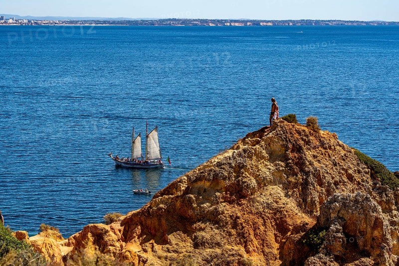 Ponta da Piedade rocky coast, rugged coastal landscape, right next to the centre of Lagos, in the west of the Algarve, Portugal