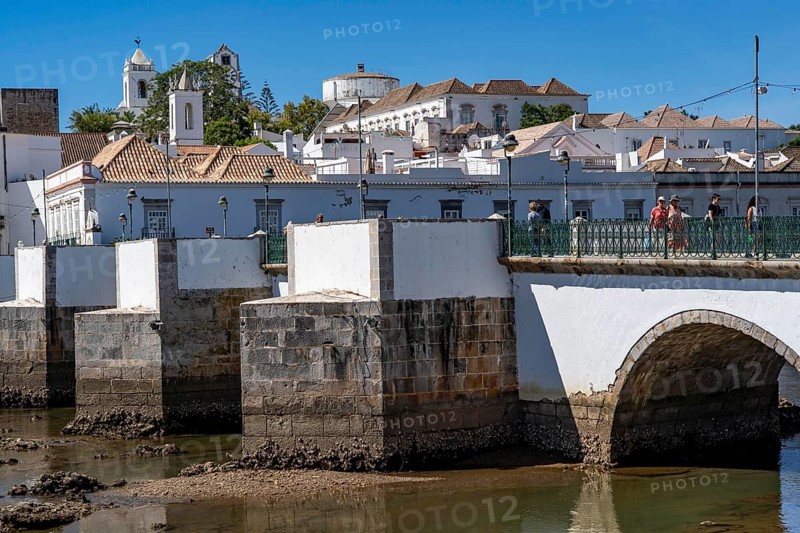 The seven-arched bridge over the Rio Gilão, in Tavira, old town, in the east of the Algarve, Portugal