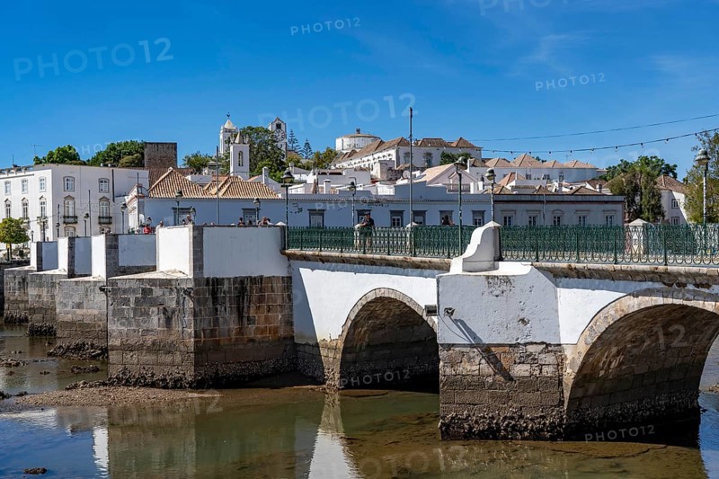 The seven-arched bridge over the Rio Gilão, in Tavira, old town, in the east of the Algarve, Portugal