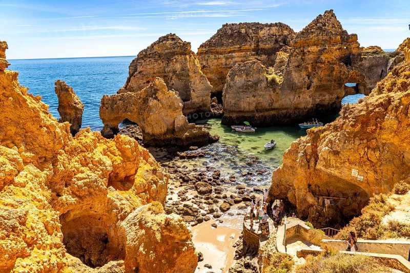 Ponta da Piedade rocky coast, rugged coastal landscape, right next to the centre of Lagos, in the west of the Algarve, Portugal