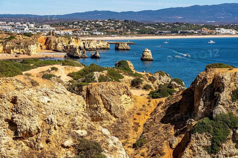 Ponta da Piedade rocky coast, rugged coastal landscape, right next to the centre of Lagos, in the west of the Algarve, Portugal